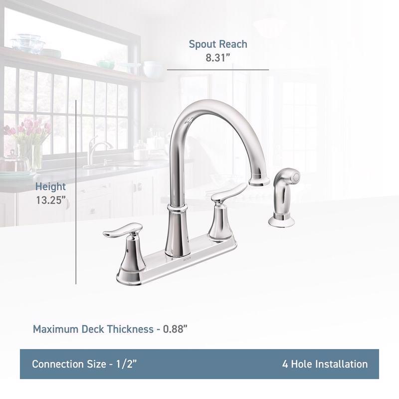 Moen Solidad Two Handle Stainless Steel Kitchen Faucet Side Sprayer Included