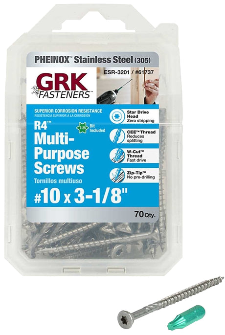 GRK Fasteners 61737 Framing and Decking Screw, #10 Thread, 3-1/8 in L, W-Cut Thread, Flat Head, Star Drive, 70 PK