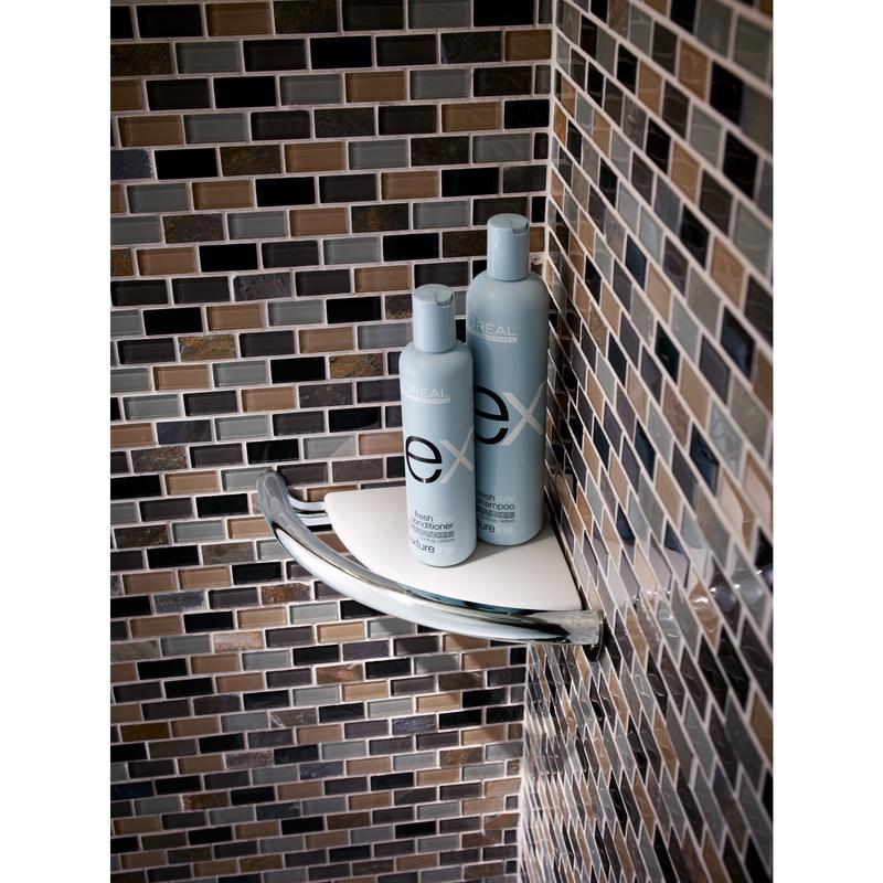 Delta 8-1/2 in. L Polished Chrome Stainless Steel Corner Shelf with Assist Bar
