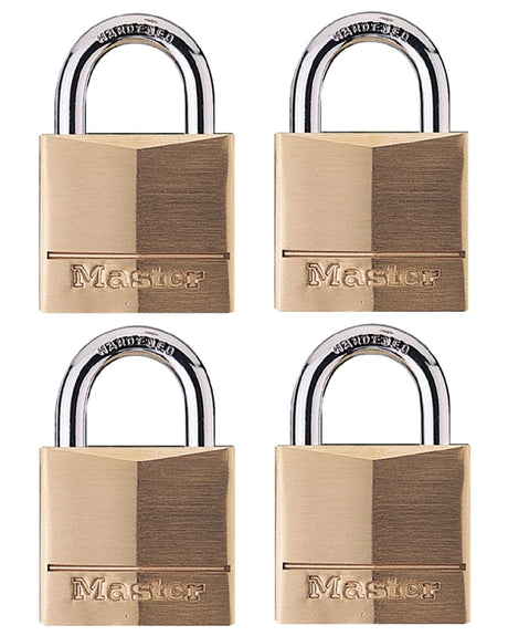 Master Lock 140Q Padlock, Keyed Alike Key, 1/4 in Dia Shackle, 7/8 in H Shackle, Steel Shackle, Brass Body