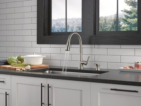 Delta Charmaine Series 19962Z-SSSD-DST Kitchen Faucet, 1.8 gpm, Metal, Stainless, Deck, 8 in Faucet Centers