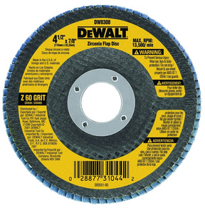 DEWALT DW8308 Flap Disc, 4-1/2 in Dia, 7/8 in Arbor, 60 Grit, Medium, Zirconia Abrasive, Fiberglass Backing