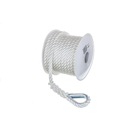 Seachoice 40691 3-Strand Twisted Nylon Anchor Line - White, 3/8″ x 50'