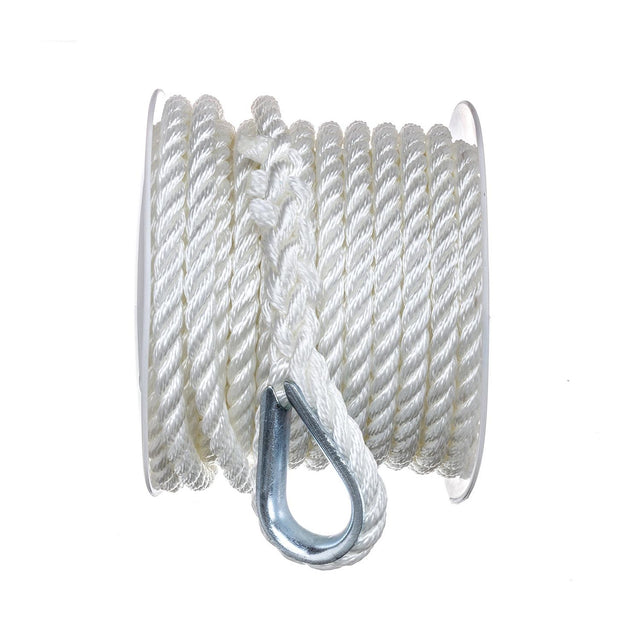 Seachoice 40691 3-Strand Twisted Nylon Anchor Line - White, 3/8″ x 50'