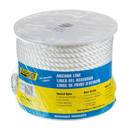 Seachoice 40721 3-Strand Twisted Nylon Anchor Line - White, 3/8″ x 150