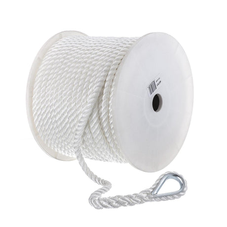 Seachoice 40751 3-Strand Twisted Nylon Anchor Line - White, 1/2″ x 200'