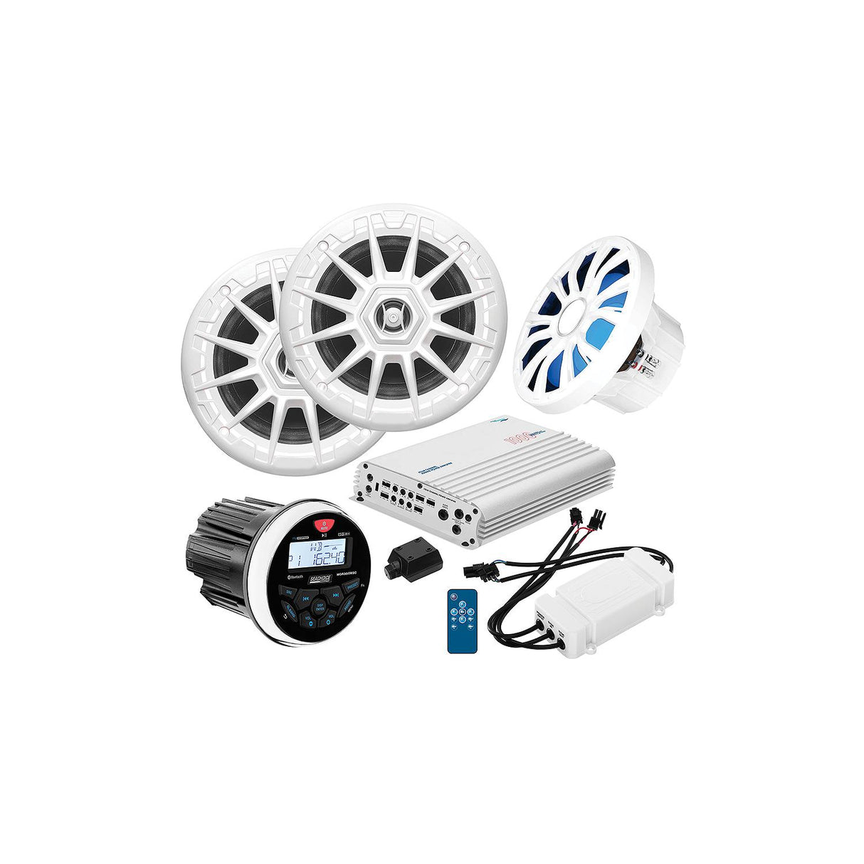 Seachoice 72125 In-Dash Audio Package Round Gauge, White Speakers (1pr.)