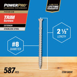 HILLMAN Power Pro No. 8 in. X 2-1/2 in. L Stainless Steel Star Trim Head Premium Deck Screws 5 lb 58