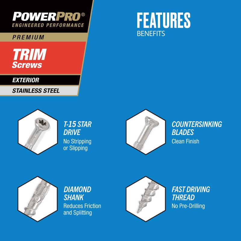 HILLMAN Power Pro No. 8 in. X 2-1/2 in. L Stainless Steel Star Trim Head Premium Deck Screws 5 lb 58