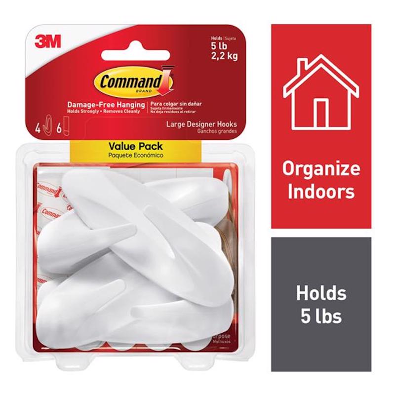 3M Command Large Plastic Designer Hooks 4.125 in. L 4 pk, Pack of 6