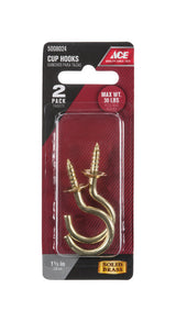 Ace Small Bright Brass Brass 2.0625 in. L Cup Hook 30 lb 1 pk, Pack of 5