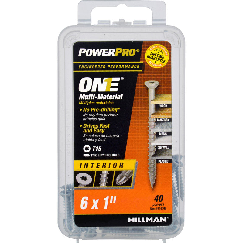 HILLMAN Power Pro No. 6 Ga. X 1 in. L Star Flat Head Coarse Multi-Material Screws