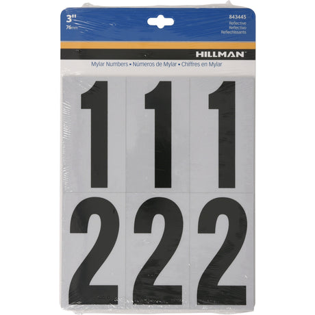 HILLMAN 3 in. Reflective Black Vinyl Self-Adhesive Number Set 0-9 26 pc, Pack of 6