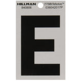 HILLMAN 3 in. Reflective Black Vinyl Self-Adhesive Letter E 1 pc, Pack of 6