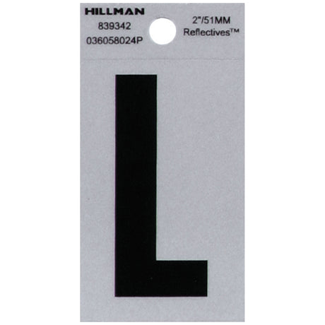 HILLMAN 2 in. Reflective Black Vinyl Self-Adhesive Letter L 1 pc, Pack of 6