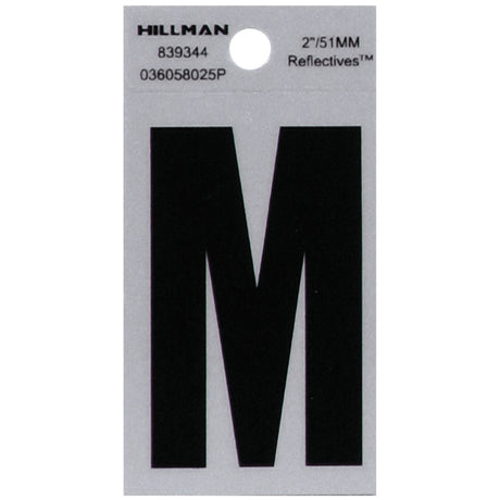 HILLMAN 2 in. Reflective Black Vinyl Self-Adhesive Letter M 1 pc, Pack of 6