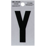 HILLMAN 2 in. Reflective Black Vinyl Self-Adhesive Letter Y 1 pc, Pack of 6