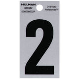 HILLMAN 2 in. Reflective Black Vinyl Self-Adhesive Number 2 1 pc, Pack of 6