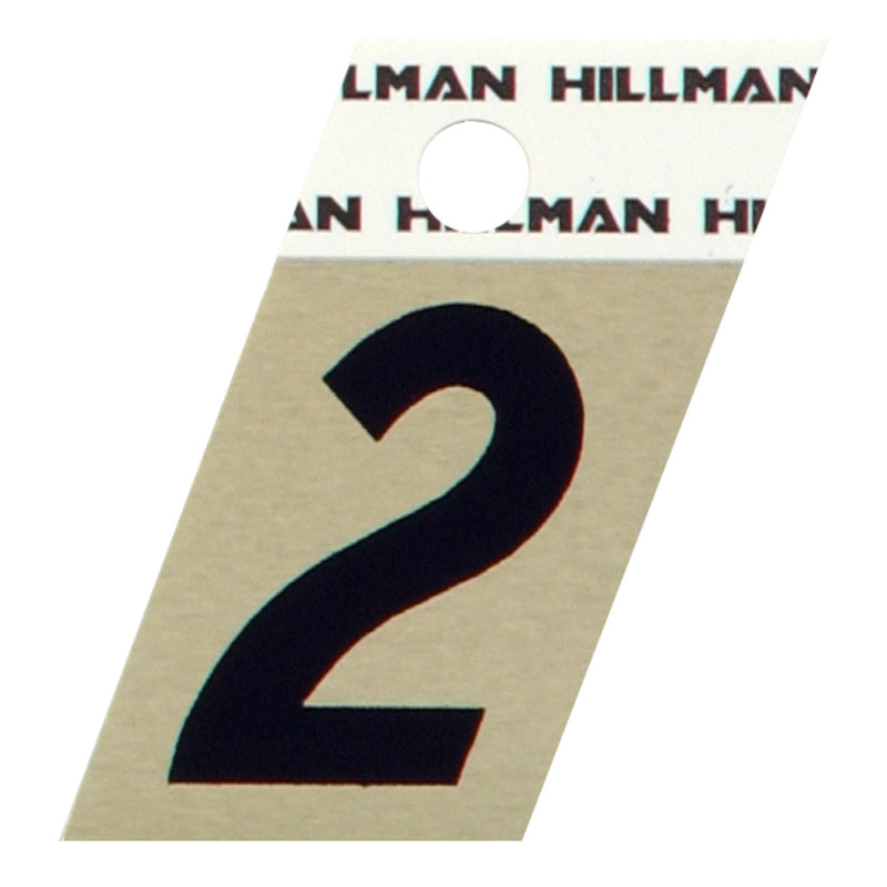 HILLMAN 1.5 in. Reflective Black Aluminum Self-Adhesive Number 2 1 pc, Pack of 6