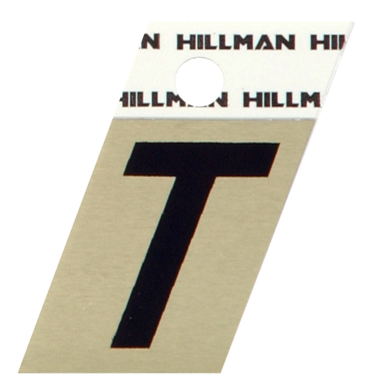 HILLMAN 1.5 in. Reflective Black Aluminum Self-Adhesive Letter T 1 pc, Pack of 6