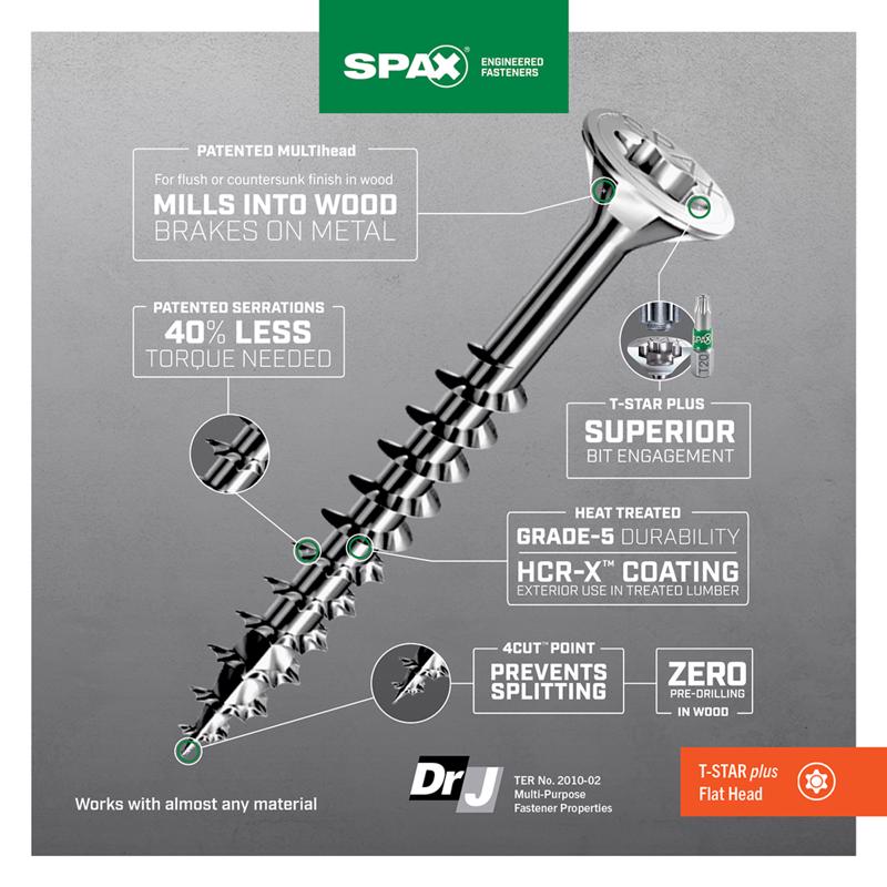 SPAX Multi-Material No. 14 Label X 1-1/2 in. L T30+ Flat Head Serrated Construction Screws, Pack of 5