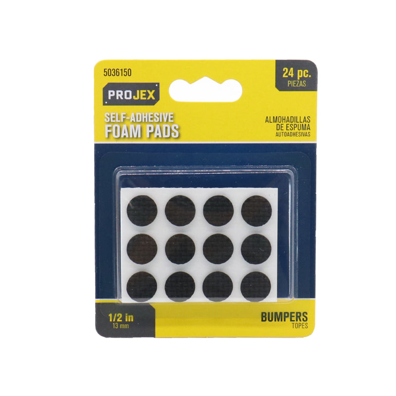 Projex Foam Self Adhesive Non-Skid Pad Black Round 1/2 in. W 24 pk