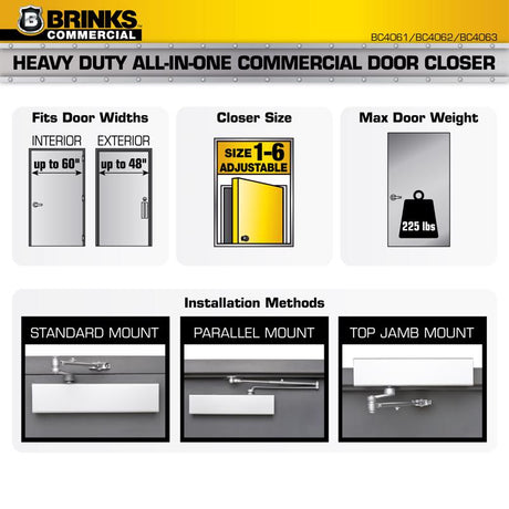 Brinks Commercial Matte Black Metal Hydraulic Adjustable Door Closer Grade 1