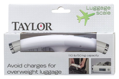 Taylor 81234A Luggage Scale, 110 lb, kg, lb, Digital Display, White