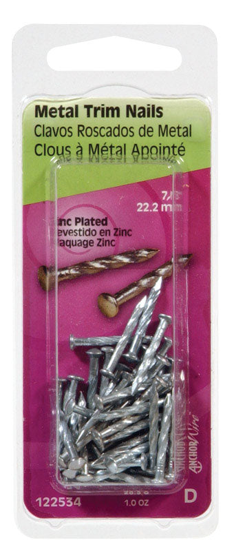 HILLMAN 7/8 in. Trim Zinc-Plated Steel Nail Flat Head, Pack of 6