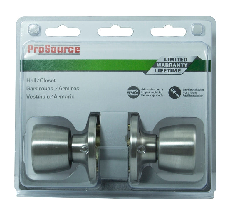 ProSource TS630BRA4V Passage Knob, Metal, Stainless Steel, 2-3/8 to 2-3/4 in Backset, 1-3/8 to 1-3/4 in Thick Door