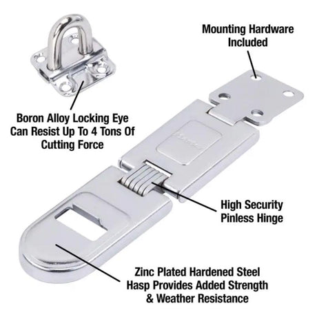 Master Lock Bright Hardened Steel 6-1/4 in. L Fixed Staple Hasp 1 pk