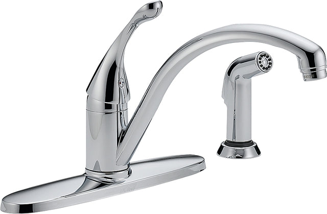 Delta COLLINS Series 440-DST Kitchen Faucet with Side Sprayer, 1.8 gpm, 1-Faucet Handle, 4-Faucet Hole, Brass, Yes