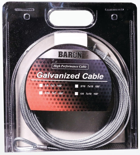 Baron 0 9005/50090 Aircraft Cable, 1/4 in Dia, 50 ft L, 1220 lb Working Load, Steel, Galvanized