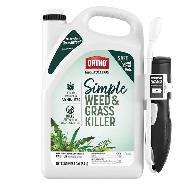 Ortho Ground Clear, Simple 4660805 Weed and Grass Killer with Comfort Wand, Liquid, Clear/White, 1 gal