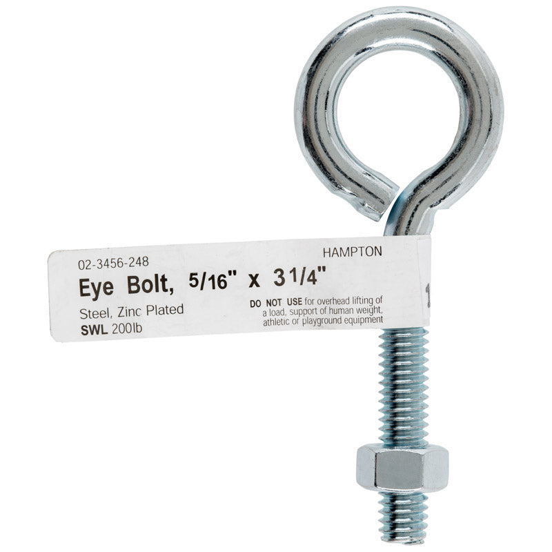 Hampton 5/16 in. X 3-1/4 in. L Zinc-Plated Steel Eyebolt Nut Included, Pack of 10