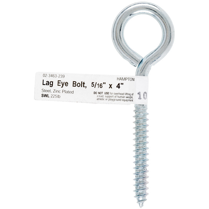 Hampton 2-5/8 in. X 4 in. L Zinc-Plated Steel Lag Thread Eyebolt, Pack of 10