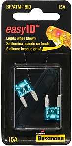 Bussmann BP/ATM-15ID Automotive Fuse, 1 kA Interrupt, Blade Fuse, 32 VDC, 15 A