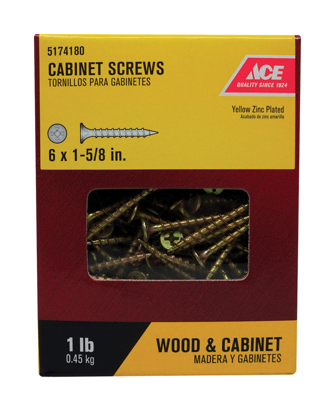 Ace No. 6 X 1-5/8 in. L Phillips Yellow Zinc Coarse Cabinet Screws 220 pk
