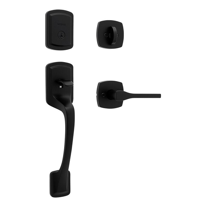 Weiser Prague 9GLA84710-015 Handleset with Henley Lever, 1 Grade, Zinc, Matte Black, 2-3/8 to 2-3/4 in Backset