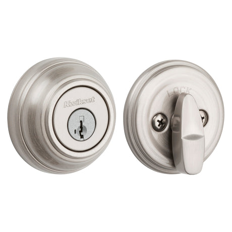 Kwikset 99800-123 Deadbolt, 1 Grade, Metal, Satin Nickel, 2-3/8, 2-3/4 in Backset, KW1, K4 Keyway