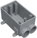 Carlon E982EFN-CTN Switch Box, 1-Gang, 2-Outlet, PVC, Gray, 3/4 in Hub