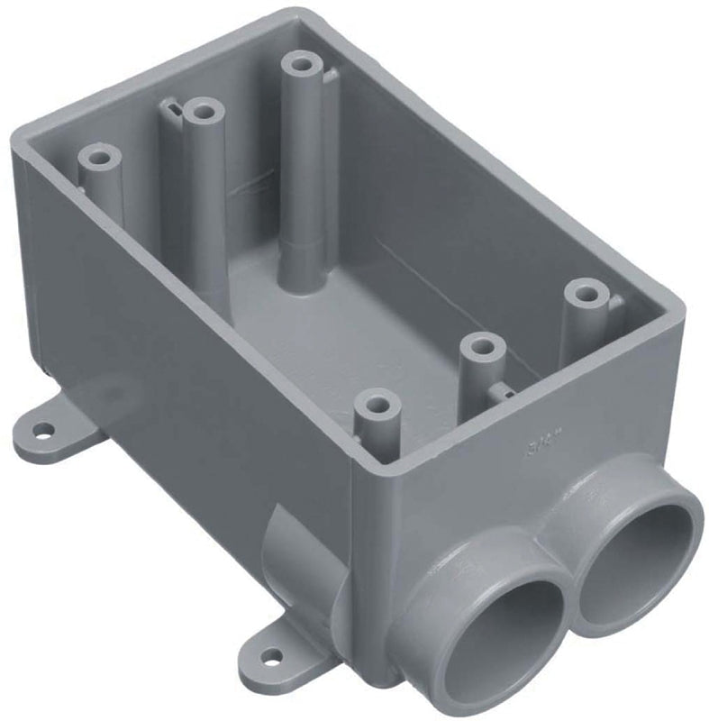 Carlon E982EFN-CTN Switch Box, 1-Gang, 2-Outlet, PVC, Gray, 3/4 in Hub