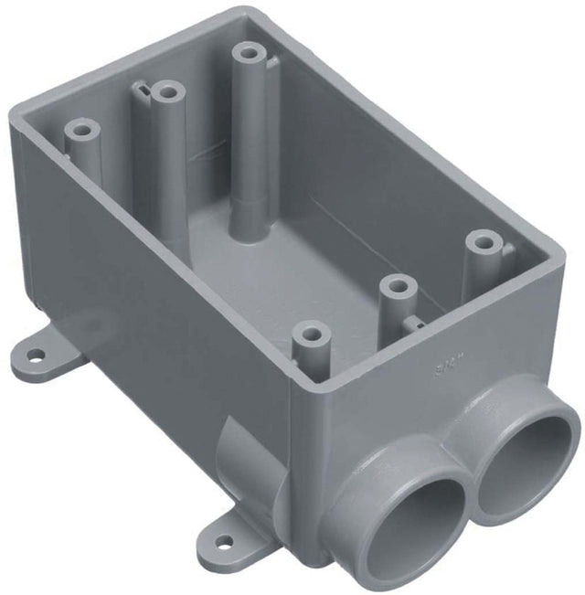Carlon E982EFN-CTN Switch Box, 1-Gang, 2-Outlet, PVC, Gray, 3/4 in Hub