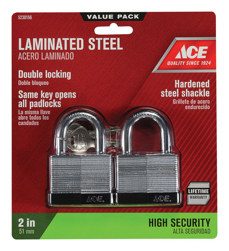 Ace 1-1/2 in. H X 2 in. W X 1-1/16 in. L Laminated Steel Double Locking Padlock