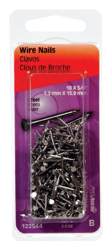 HILLMAN 18 Ga. X 5/8 in. L Bright Steel Wire Nails 1 pk 2 oz, Pack of 6