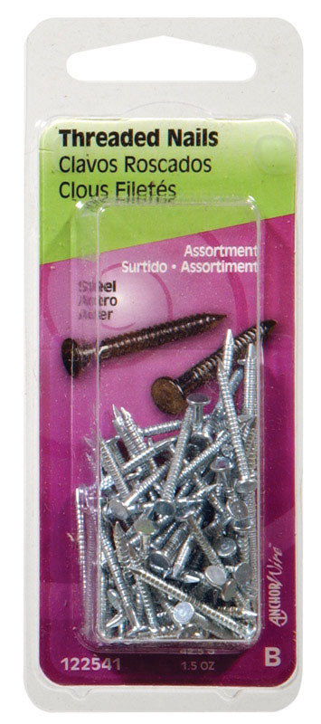 HILLMAN 1-3/4 in. Threaded Bright Steel Nail Flat Head, Pack of 6