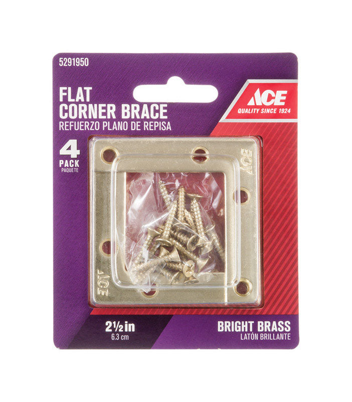 Ace 2-1/2 in. H X 3.75 in. W X 2-1/2 in. D Brass Flat Corner Brace, Pack of 5
