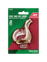 Ace 3 in. L Bright Brass Gold Brass Small Coat and Hat Hook 2 pk, Pack of 5