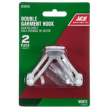 Ace 1-3/4 in. L Painted White Metal Small Double Garment Hook 2 pk, Pack of 5