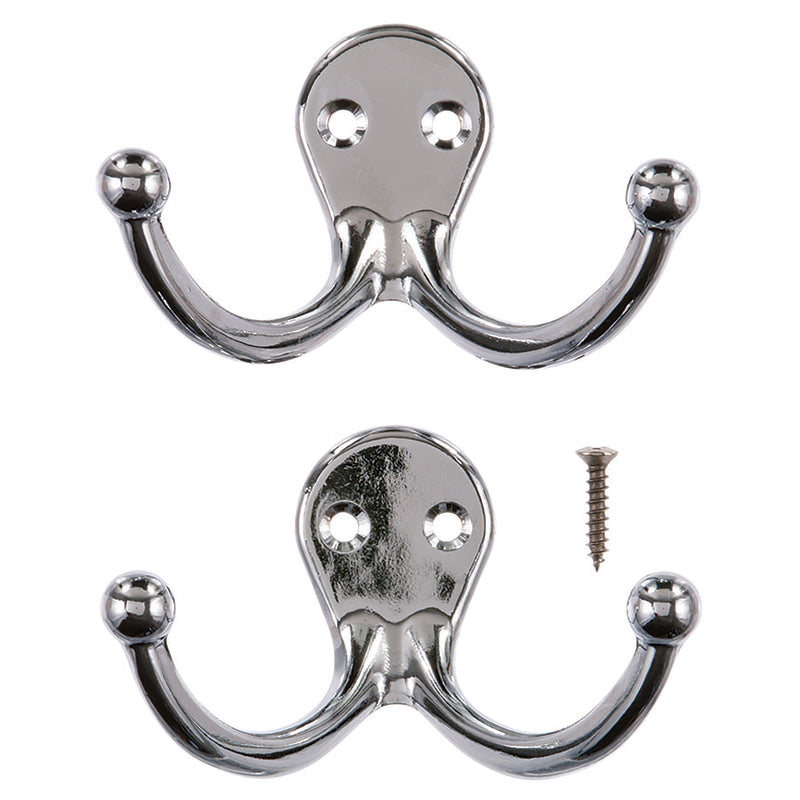 Ace 1-3/4 in. L Chrome Silver Metal Small Double Garment Hook 2 pk, Pack of 5